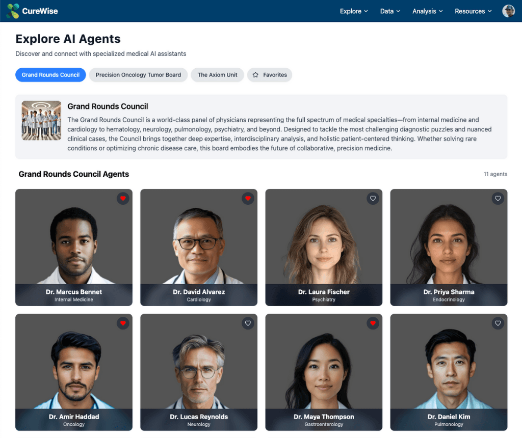 AI medical agent selection interface